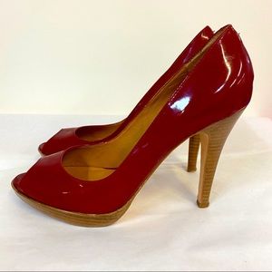 Steve Madden - Steven Maroon Patent Leather Stacked Heel Pumps